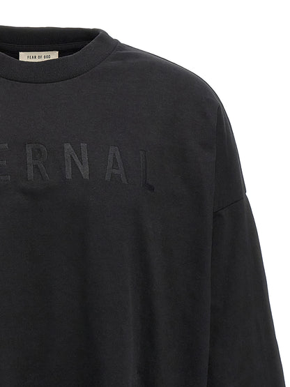 T-Shirt by Fear Of God for men in leather & cotton black showcases a fashionable silhouette, elegantly detailed with a fashionable and crew neckline for a sophisticated, high-fashion look.