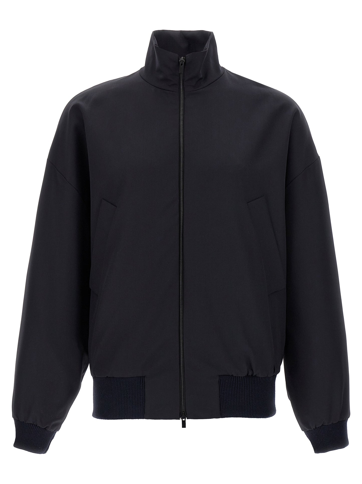 Overcoat by Fear Of God for men in virgin wool & leather blue features a contemporary silhouette showcasing a contemporary high-neck neckline and refined for a sophisticated finish.