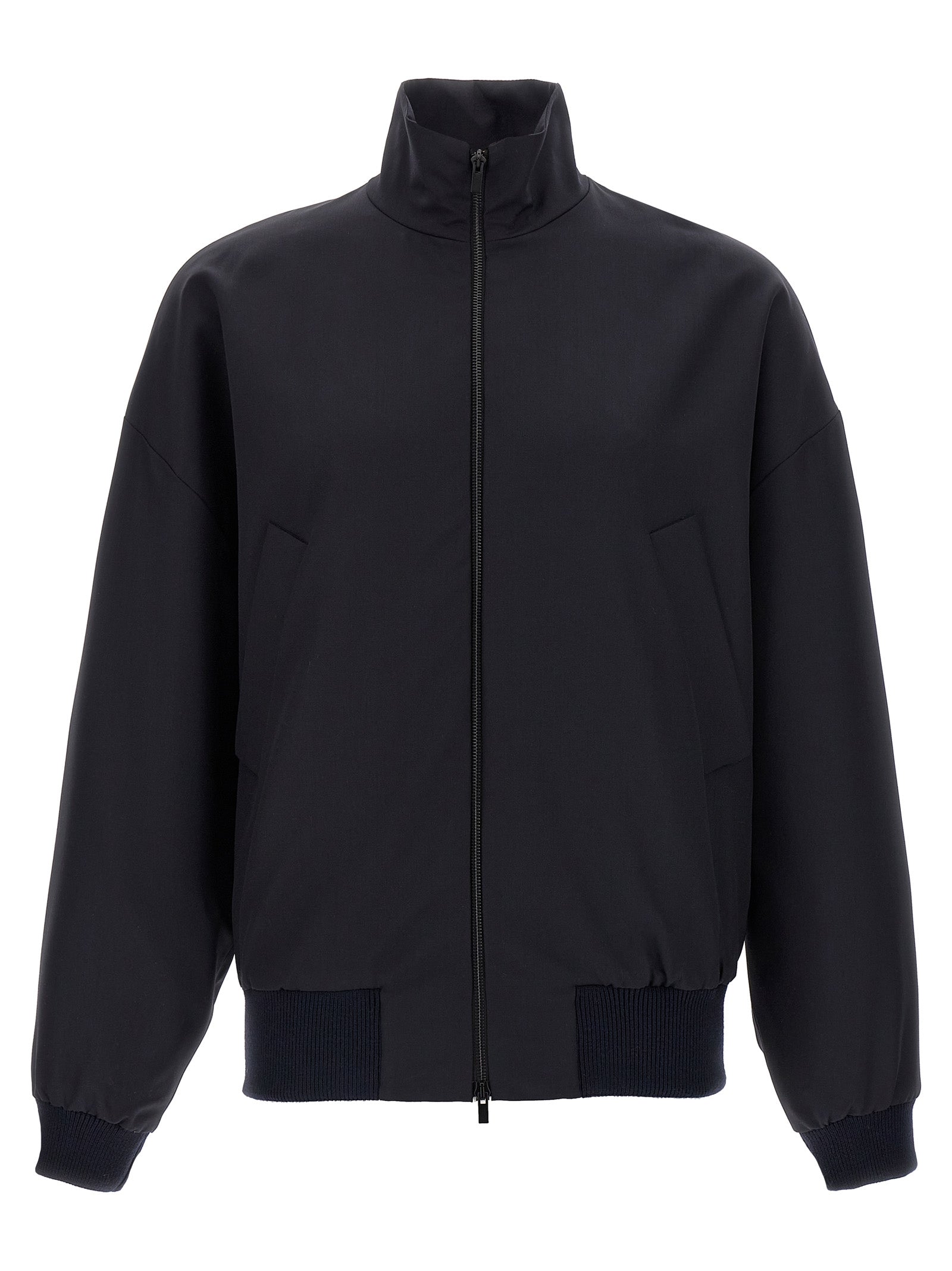 Overcoat by Fear Of God for men in virgin wool & leather blue features a contemporary silhouette showcasing a contemporary high-neck neckline and refined for a sophisticated finish.