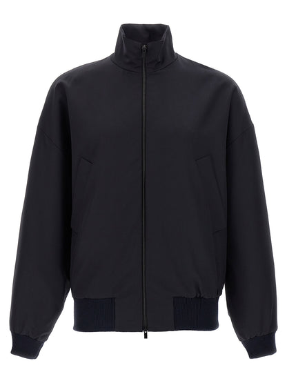 Overcoat by Fear Of God for men in virgin wool & leather blue features a contemporary silhouette showcasing a contemporary high-neck neckline and refined for a sophisticated finish.