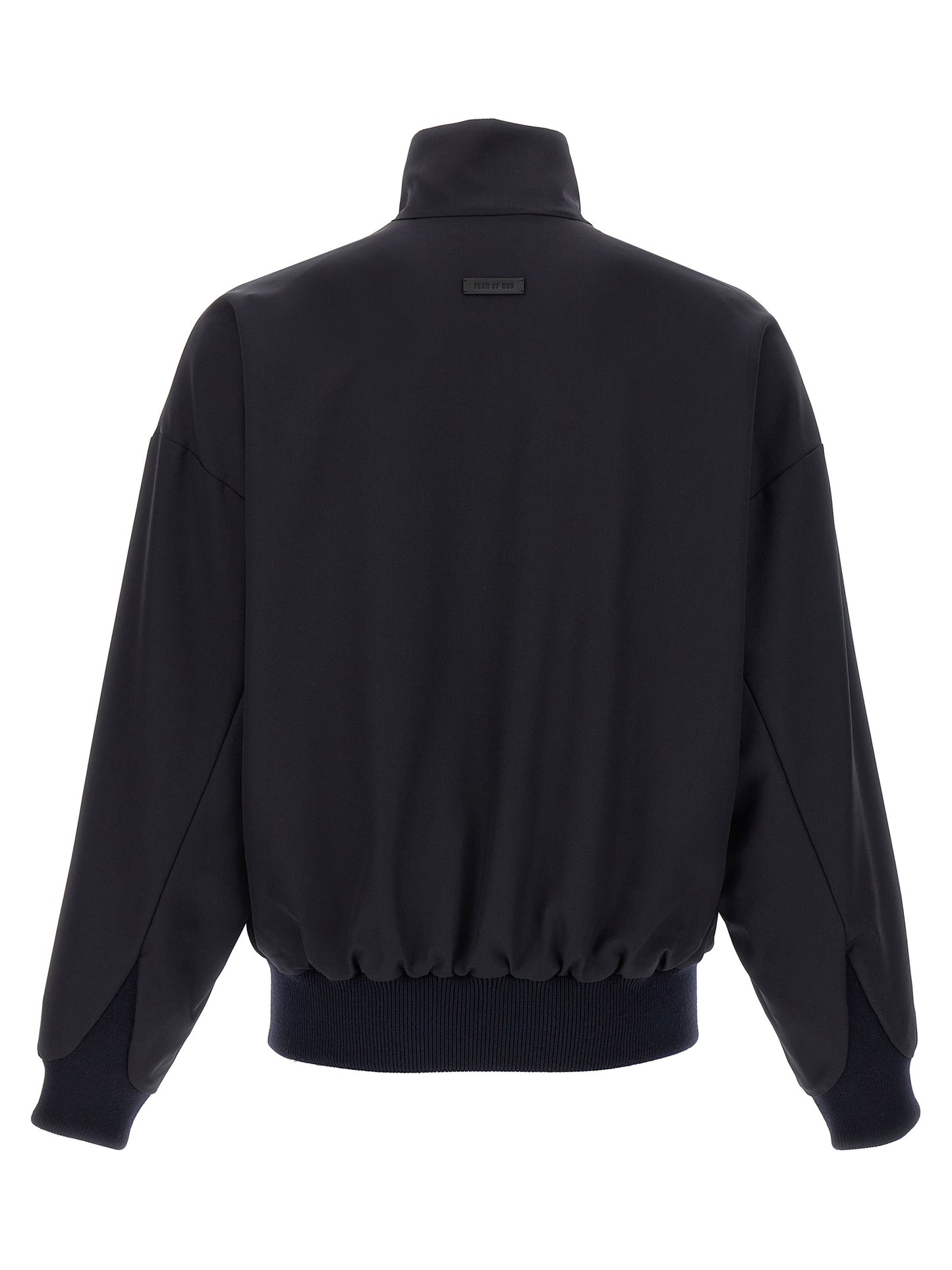 Overcoat by Fear Of God for men in virgin wool & leather blue presents a luxurious silhouette, showcasing a luxurious high-neck neckline and sophisticated for a premium, luxurious look.
