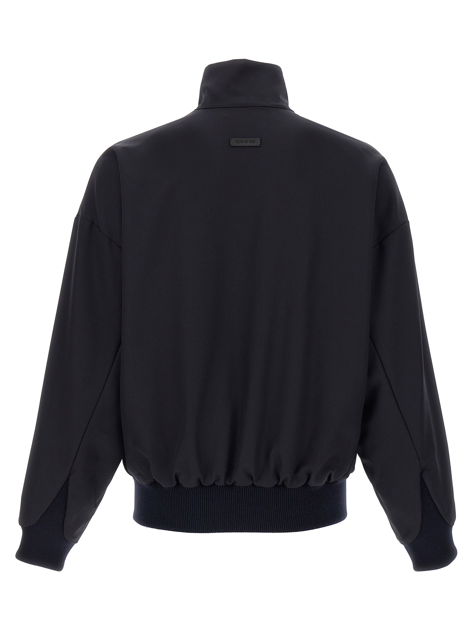 Overcoat by Fear Of God for men in virgin wool & leather blue presents a luxurious silhouette, showcasing a luxurious high-neck neckline and sophisticated for a premium, luxurious look.