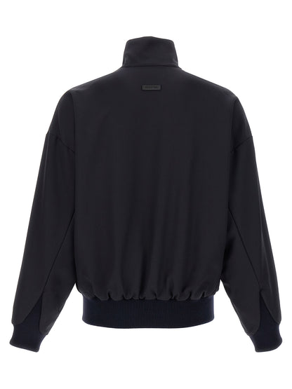 Overcoat by Fear Of God for men in virgin wool & leather blue presents a luxurious silhouette, showcasing a luxurious high-neck neckline and sophisticated for a premium, luxurious look.