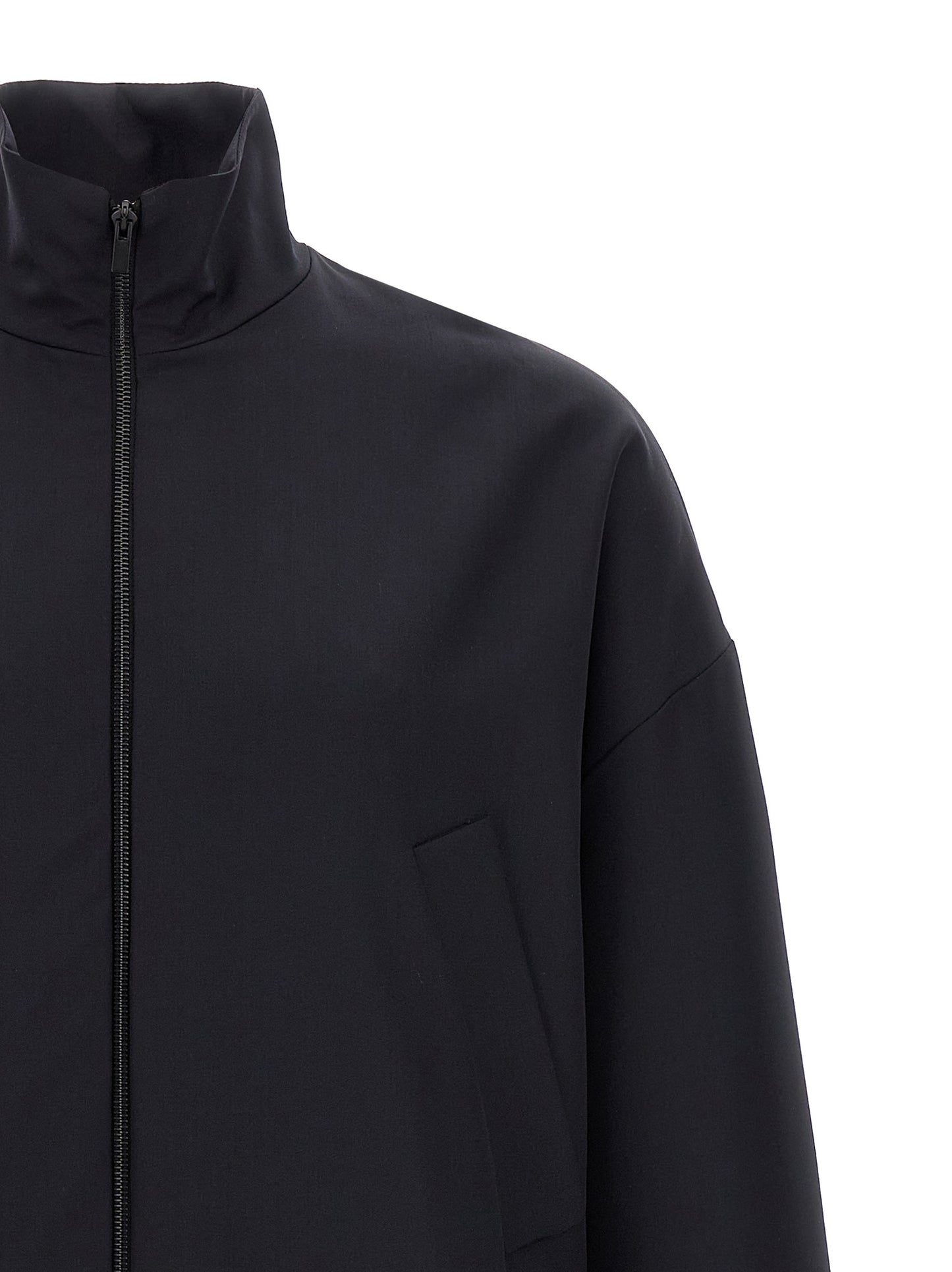 Overcoat by Fear Of God for men in virgin wool & leather blue features a contemporary silhouette showcasing a contemporary high-neck neckline and refined for a sophisticated finish.