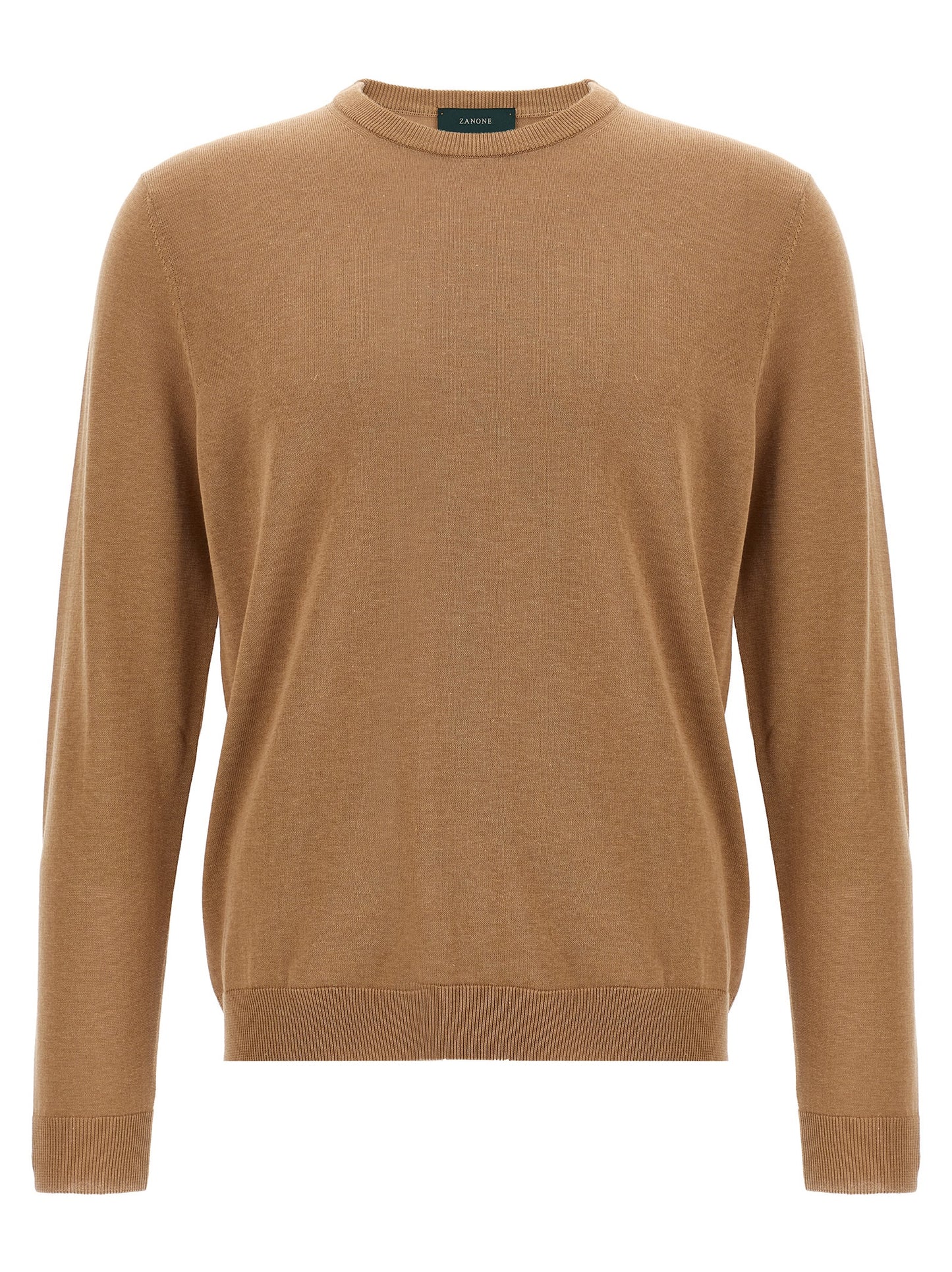 Cardigan by ZANONE for men in cotton beige features an impeccable silhouette, showcasing a sophisticated crew neckline and detail for a truly impeccable finish.