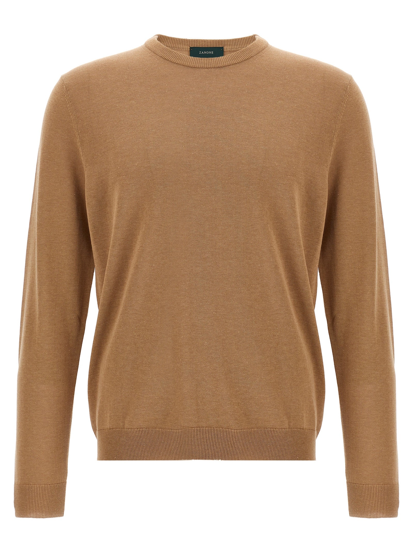 Cardigan by ZANONE for men in cotton beige features an impeccable silhouette, showcasing a sophisticated crew neckline and detail for a truly impeccable finish.