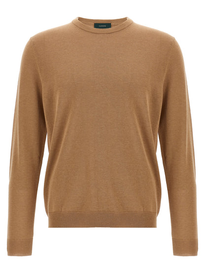Cardigan by ZANONE for men in cotton beige features an impeccable silhouette, showcasing a sophisticated crew neckline and detail for a truly impeccable finish.