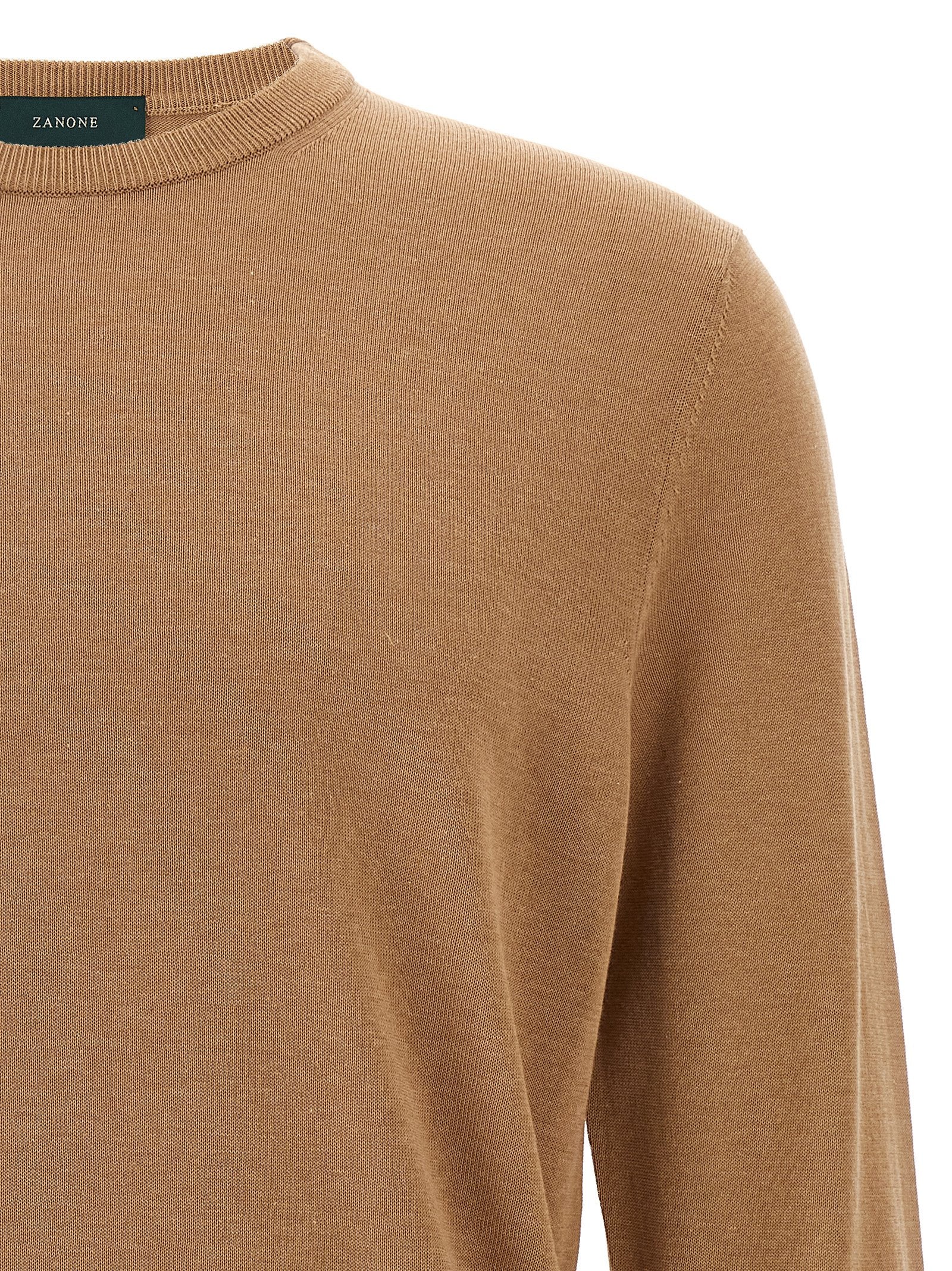 Cardigan by ZANONE for men in cotton beige showcases a captivating silhouette, artfully detailed with a captivating and crew neckline for a truly sophisticated captivating look.