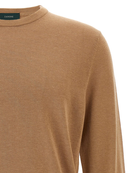 Cardigan by ZANONE for men in cotton beige showcases a captivating silhouette, artfully detailed with a captivating and crew neckline for a truly sophisticated captivating look.