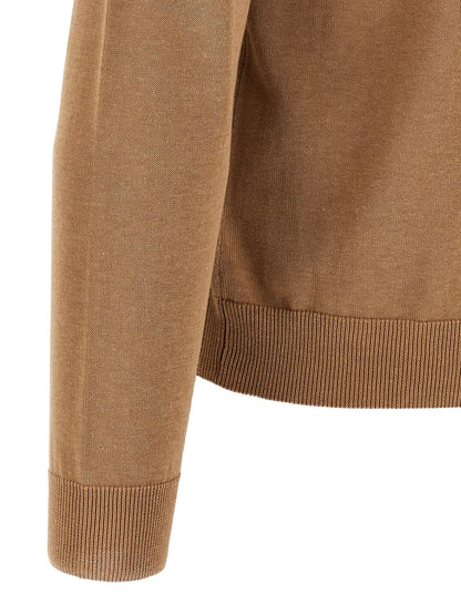 Cardigan by ZANONE for men in cotton beige features a dramatic silhouette, showcasing a sophisticated and dramatic detail for a timeless, premium look.