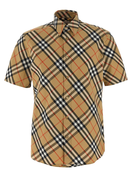 Shirt by Burberry for men in cotton beige features an architectural silhouette with a refined short-sleeve and elegant for a architectural look.