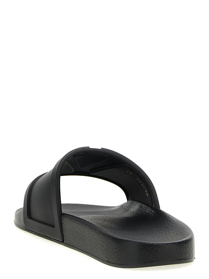 Flat Shoes by Valentino Garavani for men in plastic black, signature-print & print features an effortless chic silhouette, showcasing the V Logo Men's Plastic Flat Shoes design with an effortless chic flat and a for a effortless chic look.