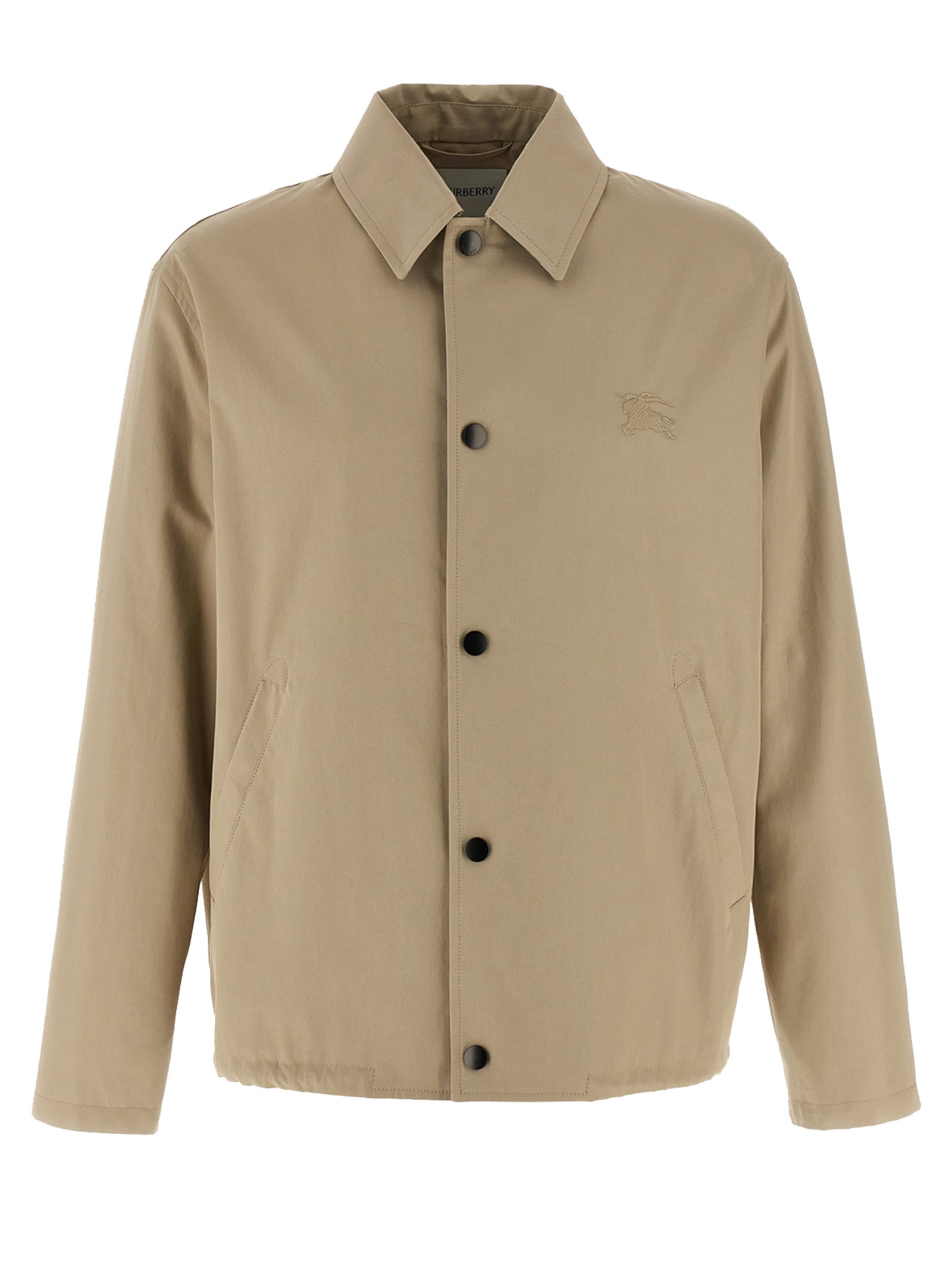 Overcoat by Burberry for men in cotton beige features a cosy chic silhouette, artfully detailed with a sophisticated shirt-collar neckline and premium water-resistant & pockets for a cosy chic finish.