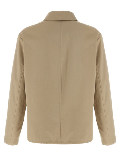 Overcoat by Burberry for men in cotton beige showcases a architectural silhouette, artfully detailed with a distinctive shirt-collar neckline and functional water-resistant & pockets for a architectural finish.