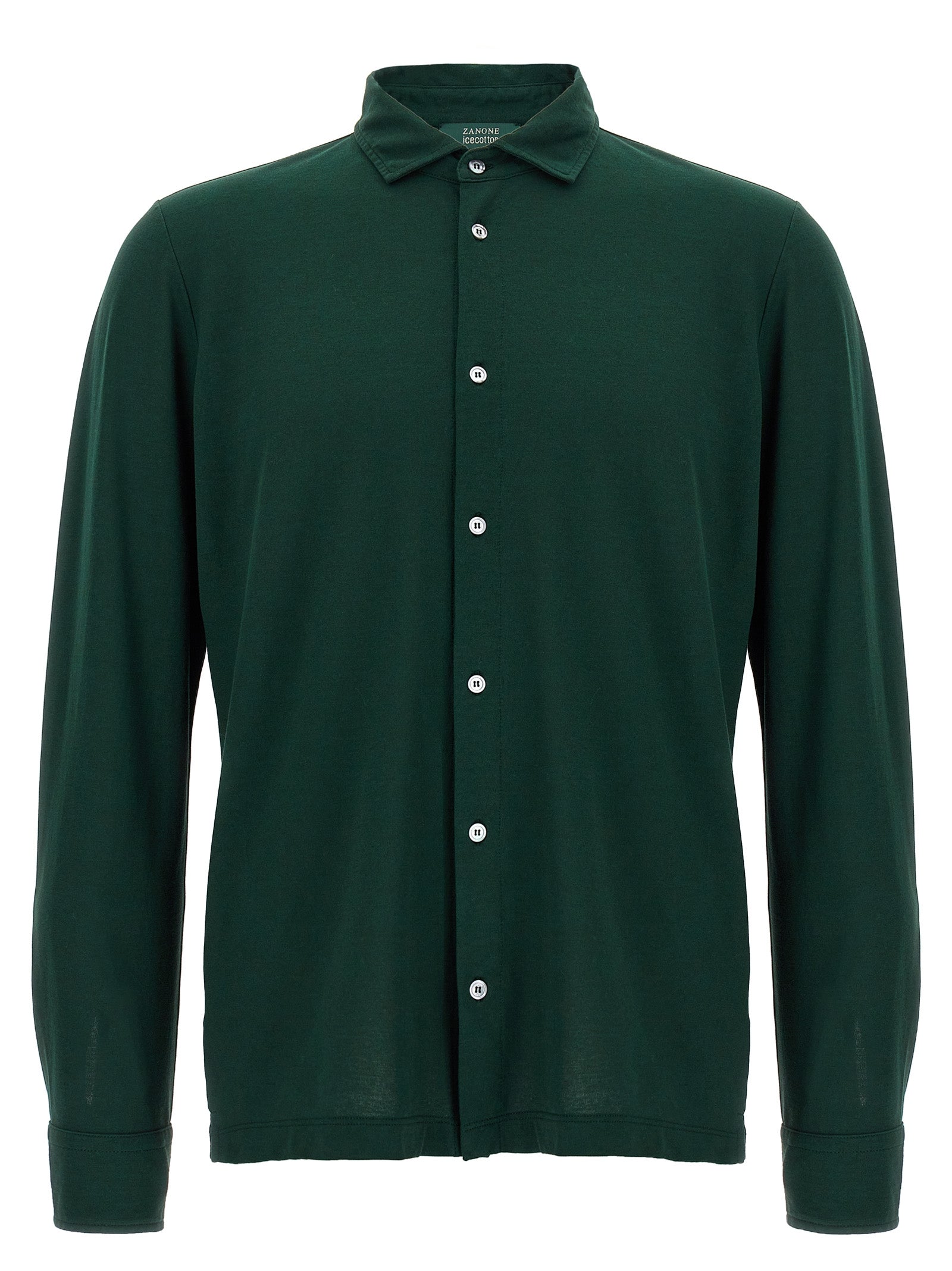 Blouse by ZANONE for men in cotton bicolour & green showcases a sharp silhouette, elegantly detailed with a sharp and sharp .