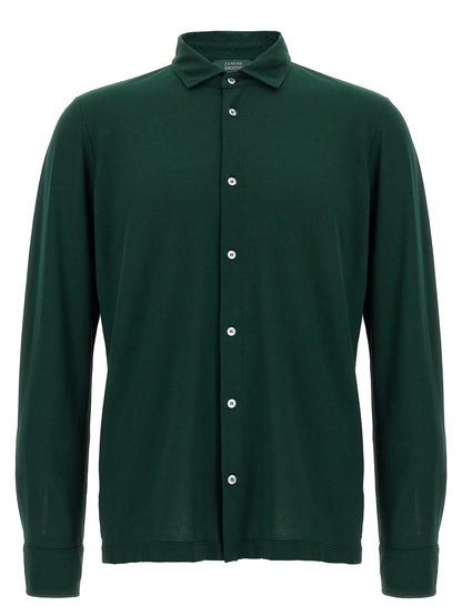 Blouse by ZANONE for men in cotton bicolour & green showcases a sharp silhouette, elegantly detailed with a sharp and sharp .