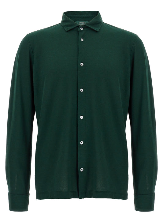 Blouse by ZANONE for men in cotton bicolour & green showcases a sharp silhouette, elegantly detailed with a sharp and sharp .