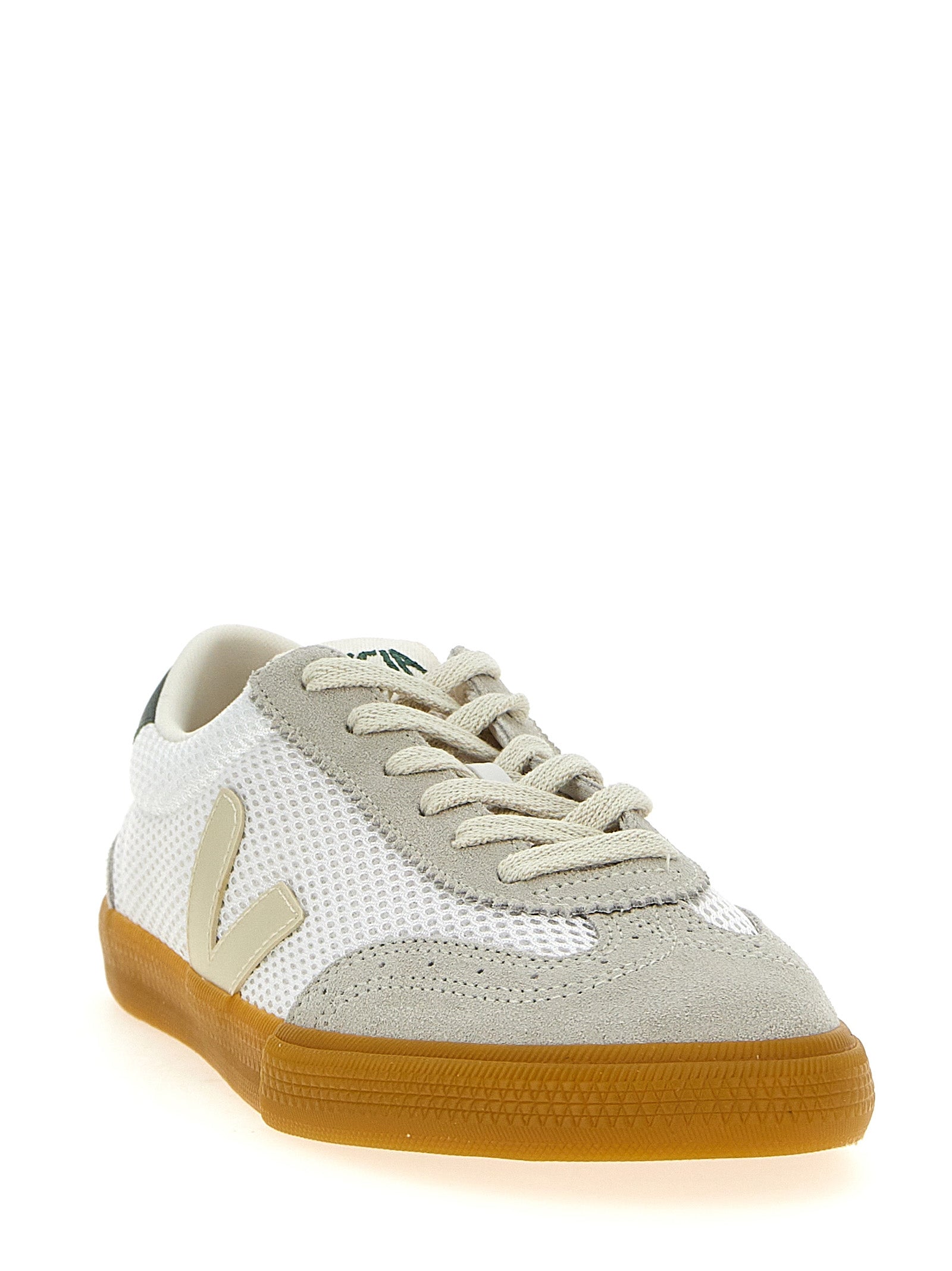 Athletic Sneakers by Veja for men in polyester suede leather bicolour & green showcases a architectural silhouette, artfully capturing the essence of the Men's Athletic Polyester Suede Leather Sneakers with its signature architectural athletic style construction.