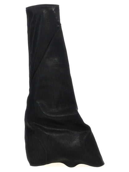 Over-The-Knee Boots by DRKSHDW for women in polyester denim cotton black features an avant-garde Women's Polyester Denim Cotton Over-The-Knee Boots silhouette, defined by a sophisticated and a avant-garde .