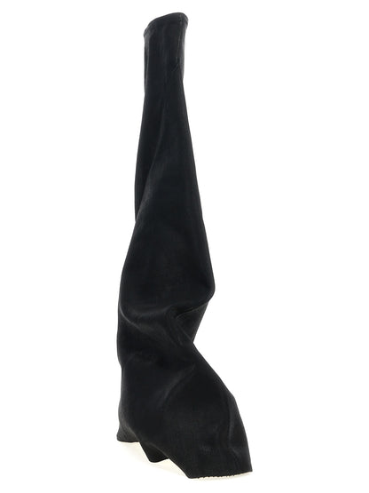 Over-The-Knee Boots by DRKSHDW for women in polyester denim cotton black features an high-performance silhouette, showcasing the sophisticated design of the Women's Polyester Denim Cotton Over-The-Knee Boots with a and a refined .