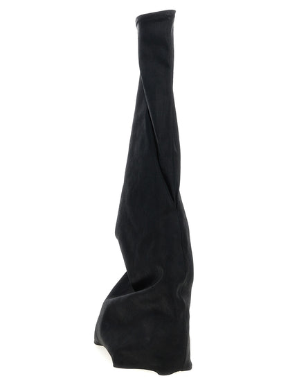 Over-The-Knee Boots by DRKSHDW for women in polyester denim cotton black showcases a ergonomic silhouette from the Women's Polyester Denim Cotton Over-The-Knee Boots collection, featuring a ergonomic and a ergonomic .