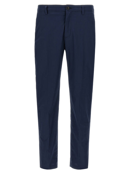 Trousers by Department 5 for men in stretch cotton blue & signature features an sartorial silhouette, showcasing a precise cropped and cropped with a sartorial for a refined look.