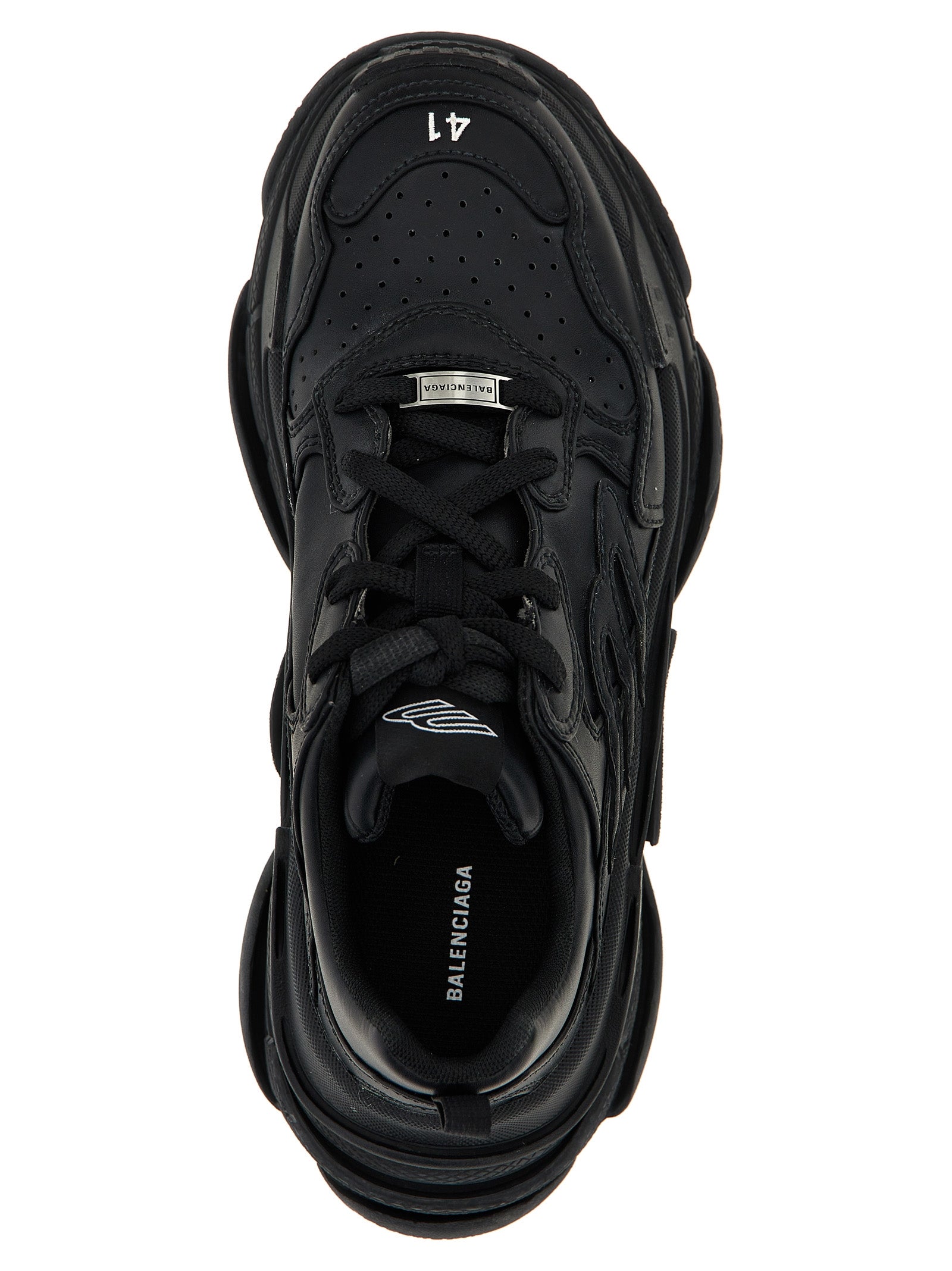 Athletic Sneakers by Balenciaga for men in polyethylene & polyurethane black presents a sleek silhouette, perfectly capturing the athletic style essence of Men's Athletic Polyethylene & Polyurethane Sneakers with its sleek design and premium finish.