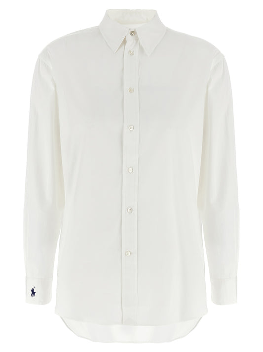 Blouse by Polo Ralph Lauren for women in cotton white showcases a sleek silhouette, elegantly detailed with a sleek and long-sleeve for a sleek finish.