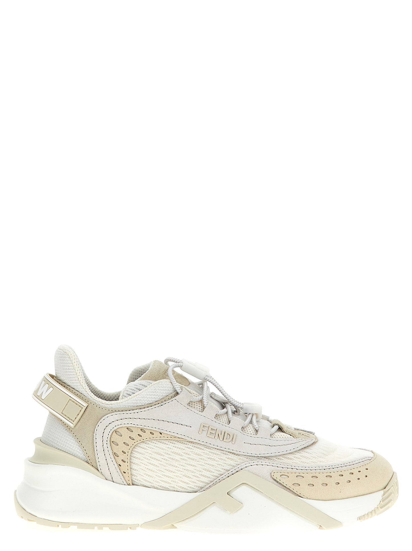 Athletic Sneakers by Fendi for women in polyester polyurethane suede leather white presents a sleek silhouette, perfectly capturing the athletic style essence of Flow Women's Athletic Polyester Polyurethane Suede Leather Sneakers with its sleek design and premium finish.