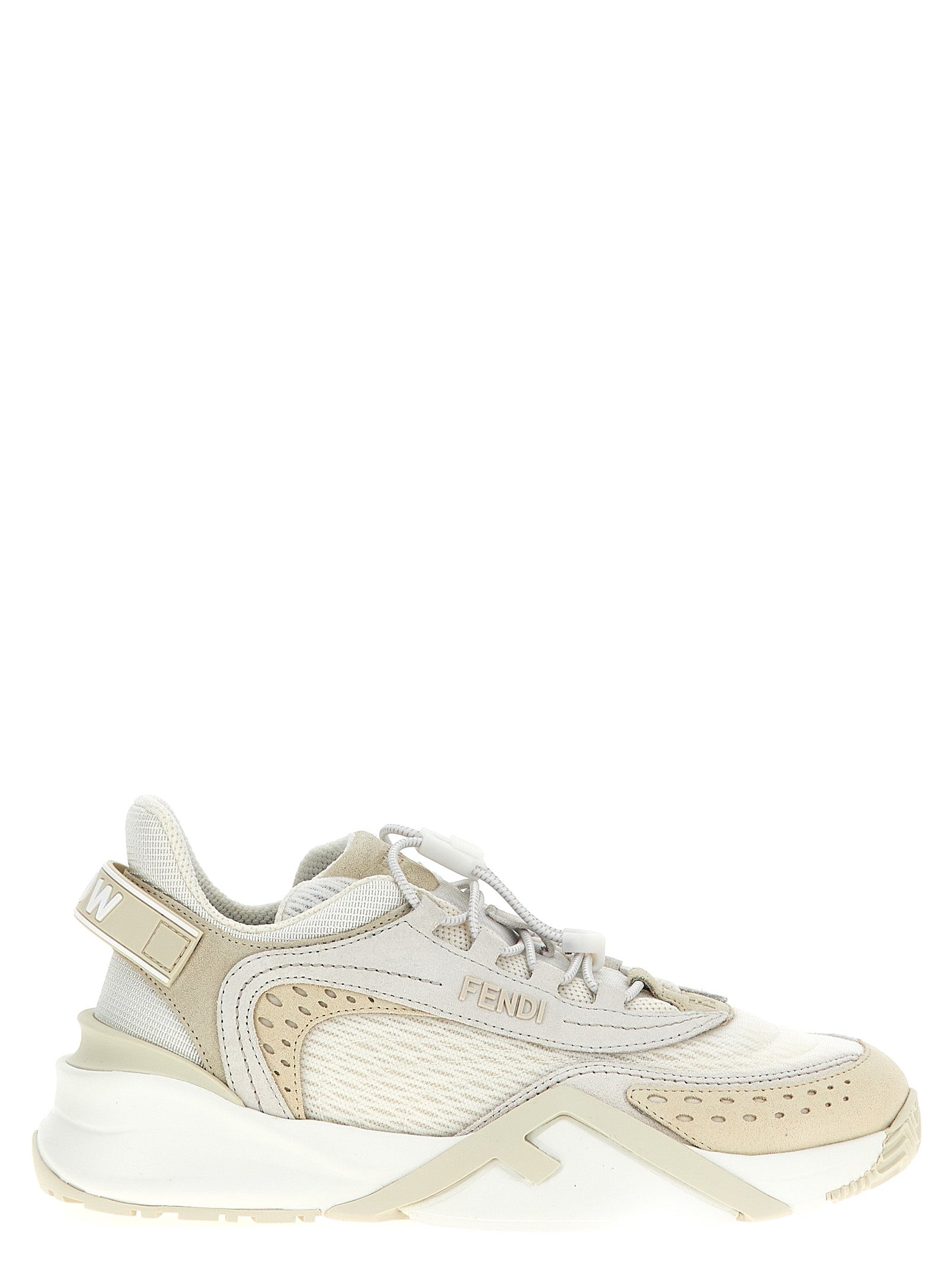Athletic Sneakers by Fendi for women in polyester polyurethane suede leather white presents a sleek silhouette, perfectly capturing the athletic style essence of Flow Women's Athletic Polyester Polyurethane Suede Leather Sneakers with its sleek design and premium finish.