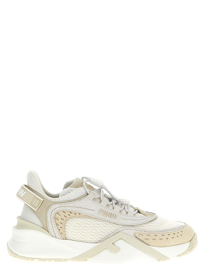 Athletic Sneakers by Fendi for women in polyester polyurethane suede leather white presents a sleek silhouette, perfectly capturing the athletic style essence of Flow Women's Athletic Polyester Polyurethane Suede Leather Sneakers with its sleek design and premium finish.