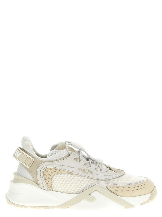 Athletic Sneakers by Fendi for women in polyester polyurethane suede leather white presents a sleek silhouette, perfectly capturing the athletic style essence of Flow Women's Athletic Polyester Polyurethane Suede Leather Sneakers with its sleek design and premium finish.