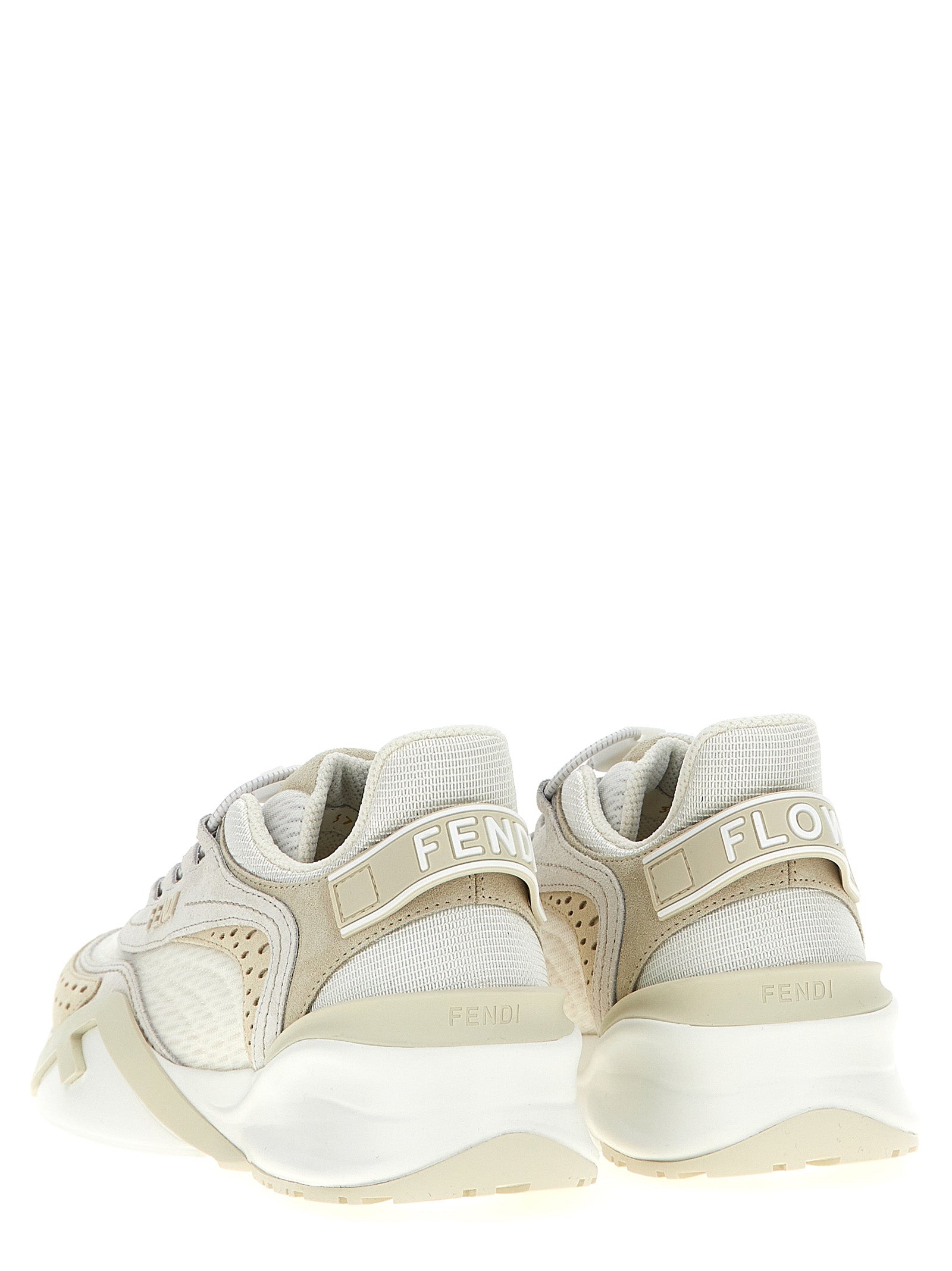 Athletic Sneakers by Fendi for women in polyester polyurethane suede leather white features an exquisite silhouette, showcasing the premium athletic style of the Flow Women's Athletic Polyester Polyurethane Suede Leather Sneakers with an exquisite finish.
