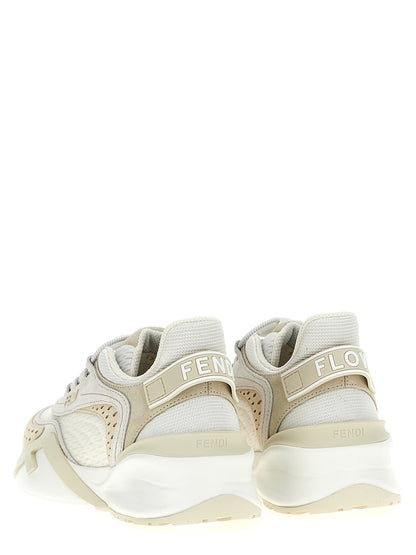 Athletic Sneakers by Fendi for women in polyester polyurethane suede leather white features an exquisite silhouette, showcasing the premium athletic style of the Flow Women's Athletic Polyester Polyurethane Suede Leather Sneakers with an exquisite finish.
