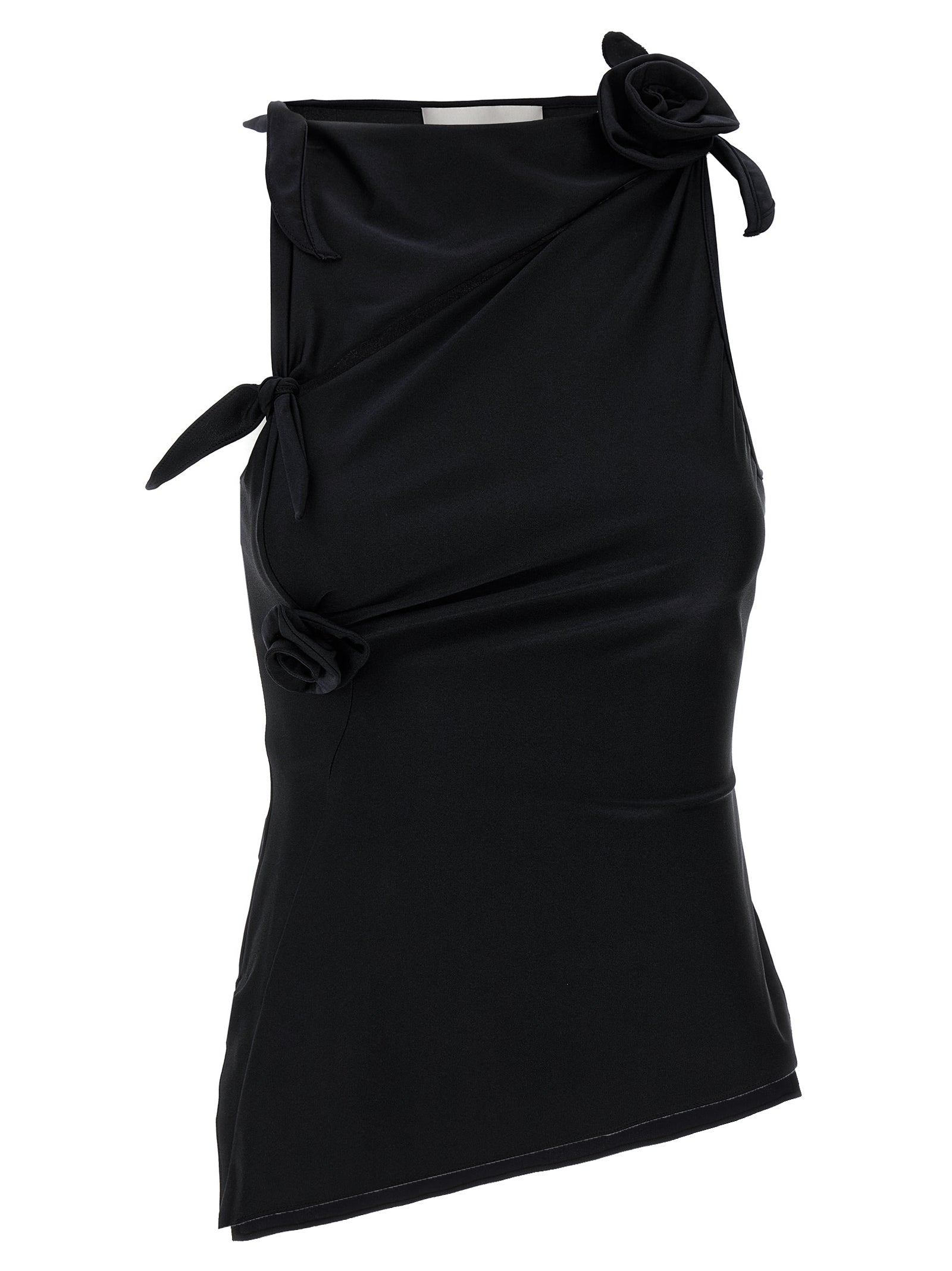 Tank Top by Coperni for women in stretch polyamide black & floral features an bespeak silhouette, showcasing an bespeak sleeveless and bespeak asymmetric neckline for a truly sophisticated look.