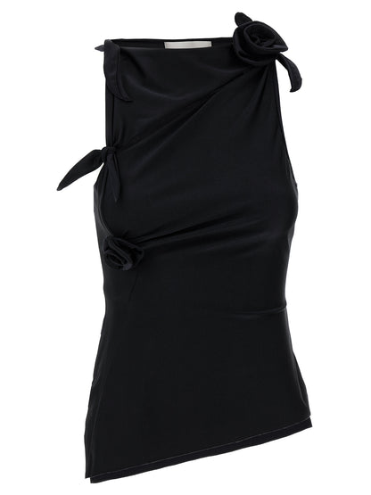 Tank Top by Coperni for women in stretch polyamide black & floral features an bespeak silhouette, showcasing an bespeak sleeveless and bespeak asymmetric neckline for a truly sophisticated look.