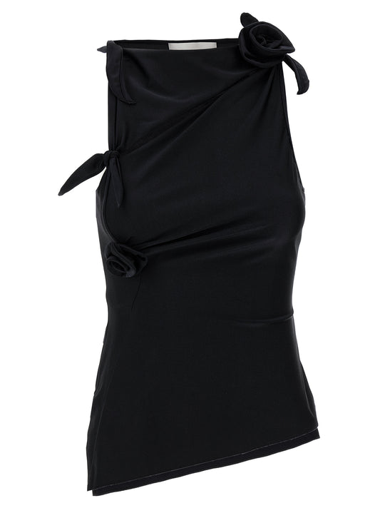 Tank Top by Coperni for women in stretch polyamide black & floral features an bespeak silhouette, showcasing an bespeak sleeveless and bespeak asymmetric neckline for a truly sophisticated look.