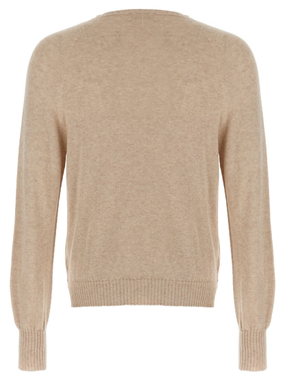Cardigan by MA'RY'YA for men in modacrylic cotton & cashmere beige features a nuanced silhouette with a refined crew neckline and nuanced detailing for a sophisticated look.
