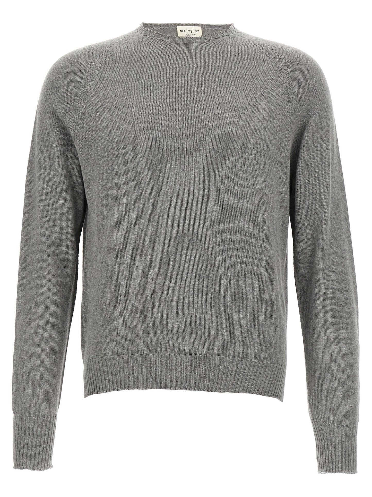 Cardigan by MA'RY'YA for men in modacrylic cotton & cashmere gray features a dramatic silhouette, showcasing a sophisticated crew neckline and dramatic detail for a timeless, premium look.