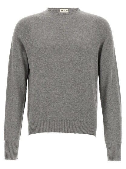 Cardigan by MA'RY'YA for men in modacrylic cotton & cashmere gray features a dramatic silhouette, showcasing a sophisticated crew neckline and dramatic detail for a timeless, premium look.