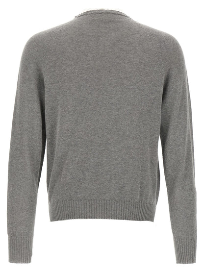 Cardigan by MA'RY'YA for men in modacrylic cotton & cashmere gray showcases a luxurious silhouette, meticulously detailed with a sophisticated crew neckline and for a refined finish.