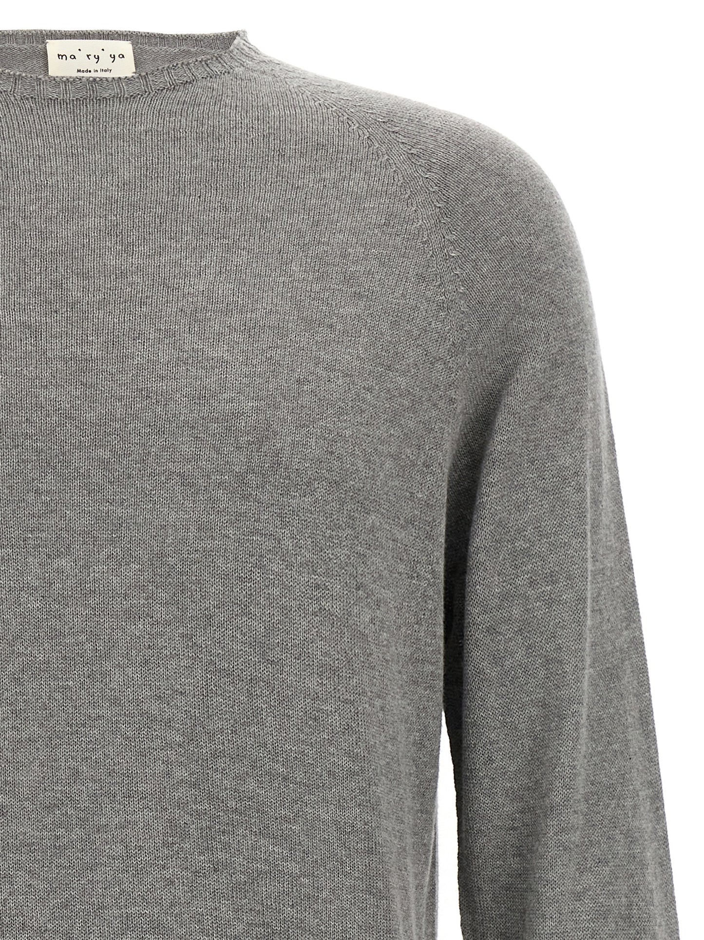 Cardigan by MA'RY'YA for men in modacrylic cotton & cashmere gray presents a textural silhouette, artfully finished with a textural crew neckline and for a sophisticated, textural look.
