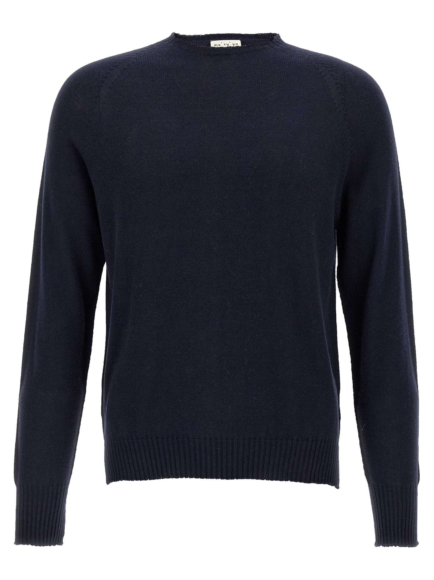 Cardigan by MA'RY'YA for men in modacrylic cotton & cashmere blue showcases a captivating silhouette, artfully detailed with a captivating and wrap crew neckline for a truly sophisticated captivating look.