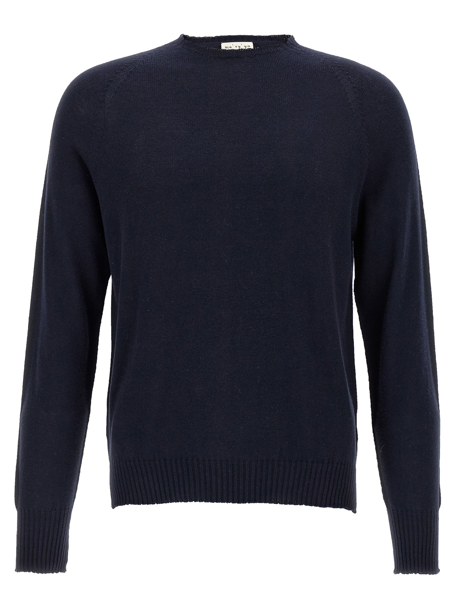 Cardigan by MA'RY'YA for men in modacrylic cotton & cashmere blue showcases a captivating silhouette, artfully detailed with a captivating and wrap crew neckline for a truly sophisticated captivating look.