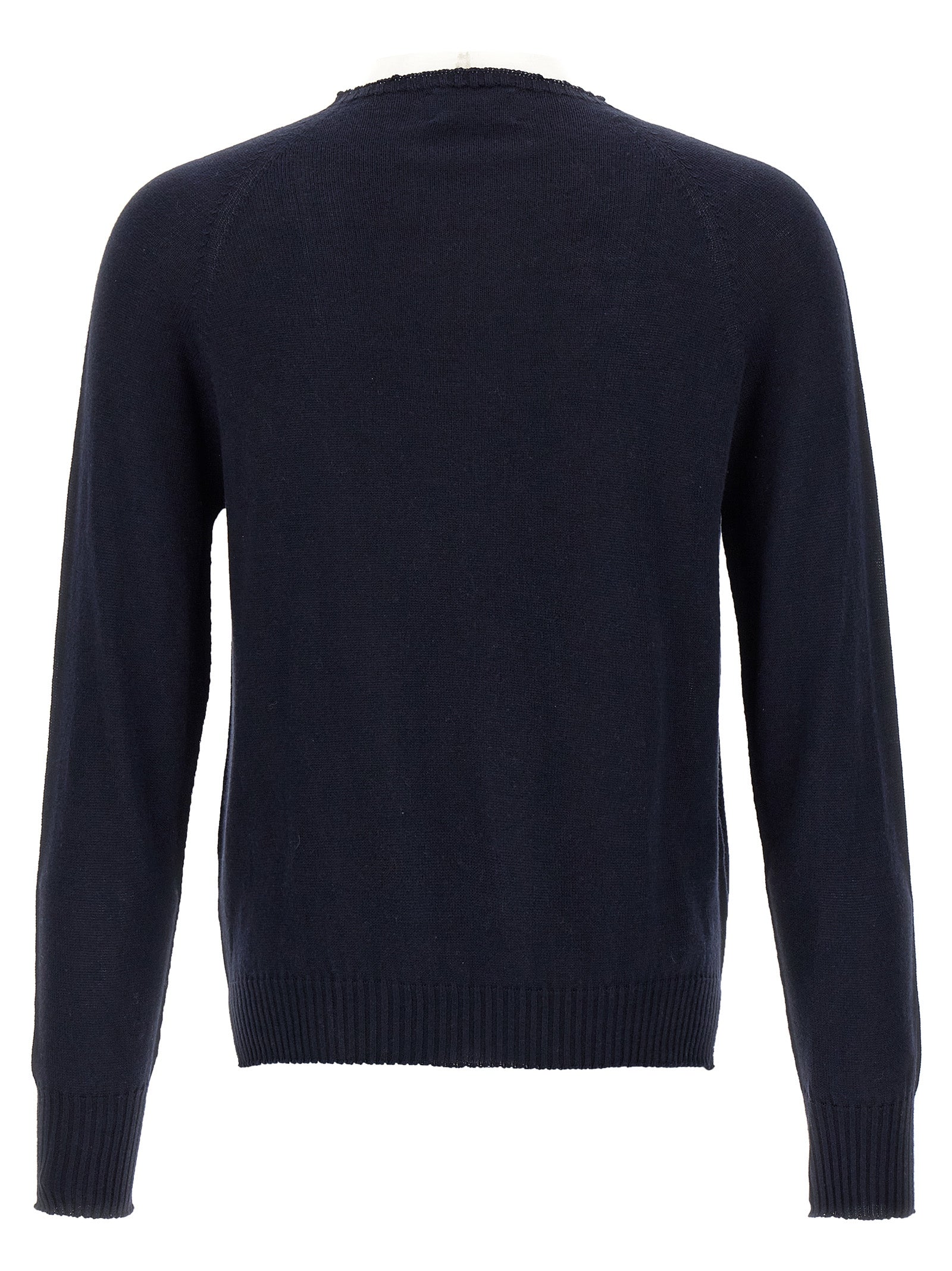 Cardigan by MA'RY'YA for men in modacrylic cotton & cashmere blue presents a textural silhouette, artfully finished with a textural wrap crew neckline and for a sophisticated, textural look.
