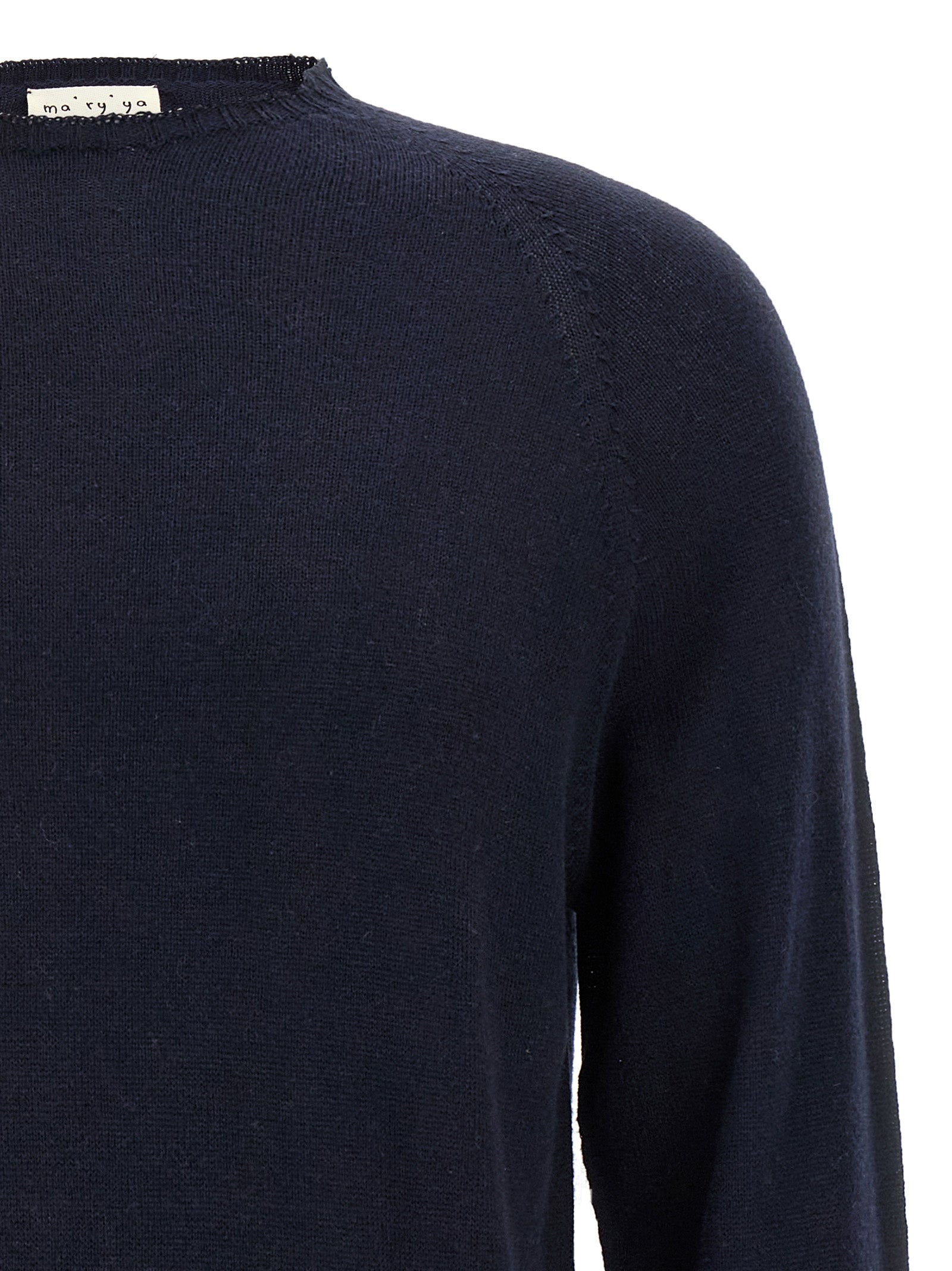 Cardigan by MA'RY'YA for men in modacrylic cotton & cashmere blue features a nuanced silhouette with a refined wrap crew neckline and nuanced detailing for a sophisticated look.
