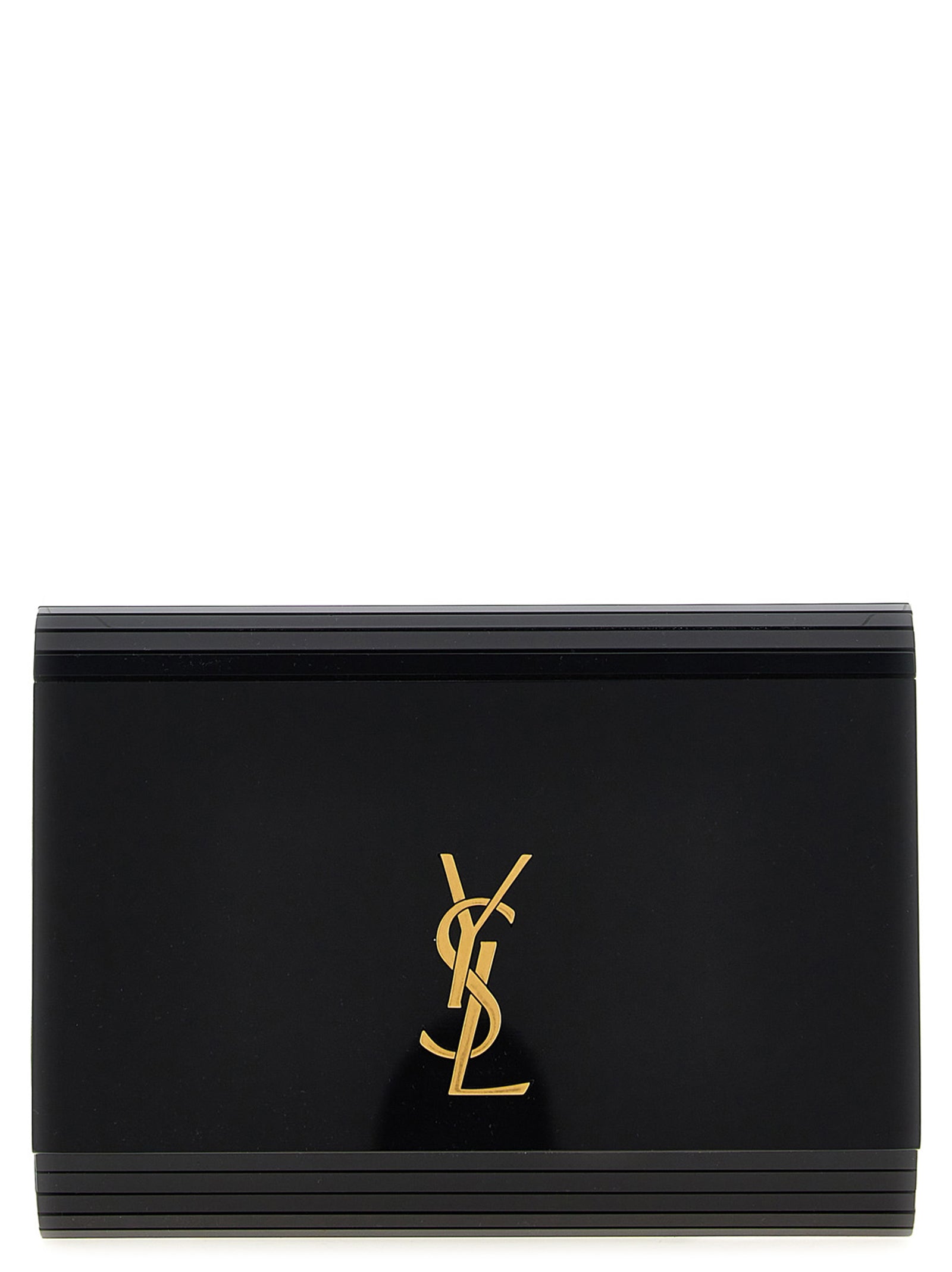 Crossbody Evening Flap Handbag by Saint Laurent for women in wool plastic suede leather & plexiglass black features a transformative elegance silhouette, showcasing a secure flap & magnetic, organized , and versatile crossbody-strap, shoulder-strap & detachable-strap for a transformative elegance look.