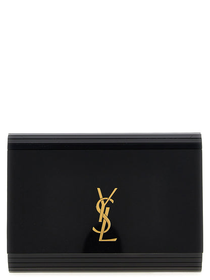Crossbody Evening Flap Handbag by Saint Laurent for women in wool plastic suede leather & plexiglass black features a transformative elegance silhouette, showcasing a secure flap & magnetic, organized , and versatile crossbody-strap, shoulder-strap & detachable-strap for a transformative elegance look.