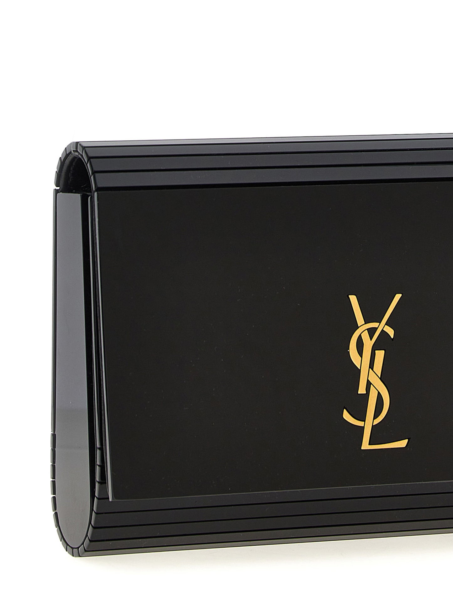 Crossbody Evening Flap Handbag by Saint Laurent for women in wool plastic suede leather & plexiglass black features a transformative sophistication silhouette, showcasing a secure flap & magnetic, ample , and versatile crossbody-strap, shoulder-strap & detachable-strap for a transformative sophistication look.