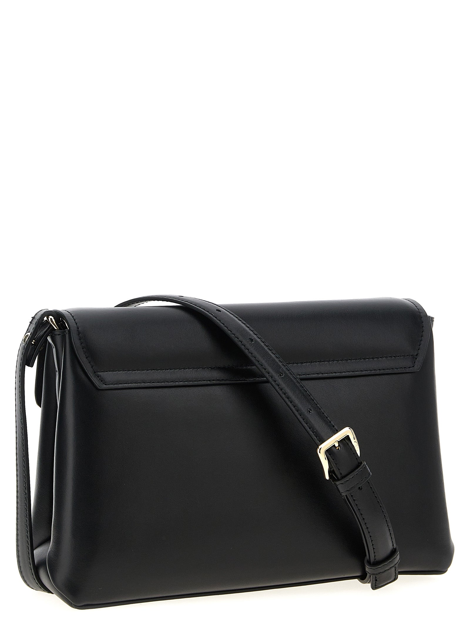 Shoulder Evening Saddle Bag by Furla for women in leather & metal black & signature presents a versatile silhouette, showcasing a secure flap and versatile with versatile shoulder-strap, adjustable-strap & handle for a sophisticated look.